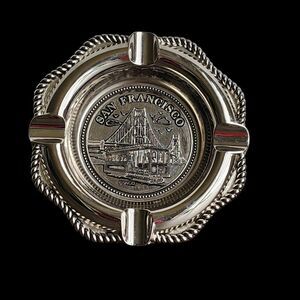Vtg 60s 70s SNCO San Francisco Silver Metal Ashtray Cable Car Golden Gate Bridge
